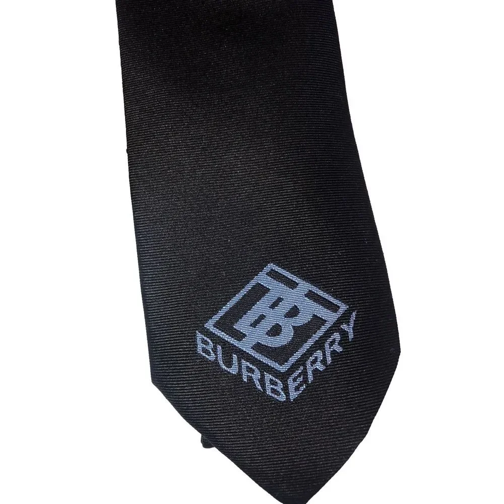 Burberry Tie Ice Blue Manston TB Logo Navy Silk Made In England NEW